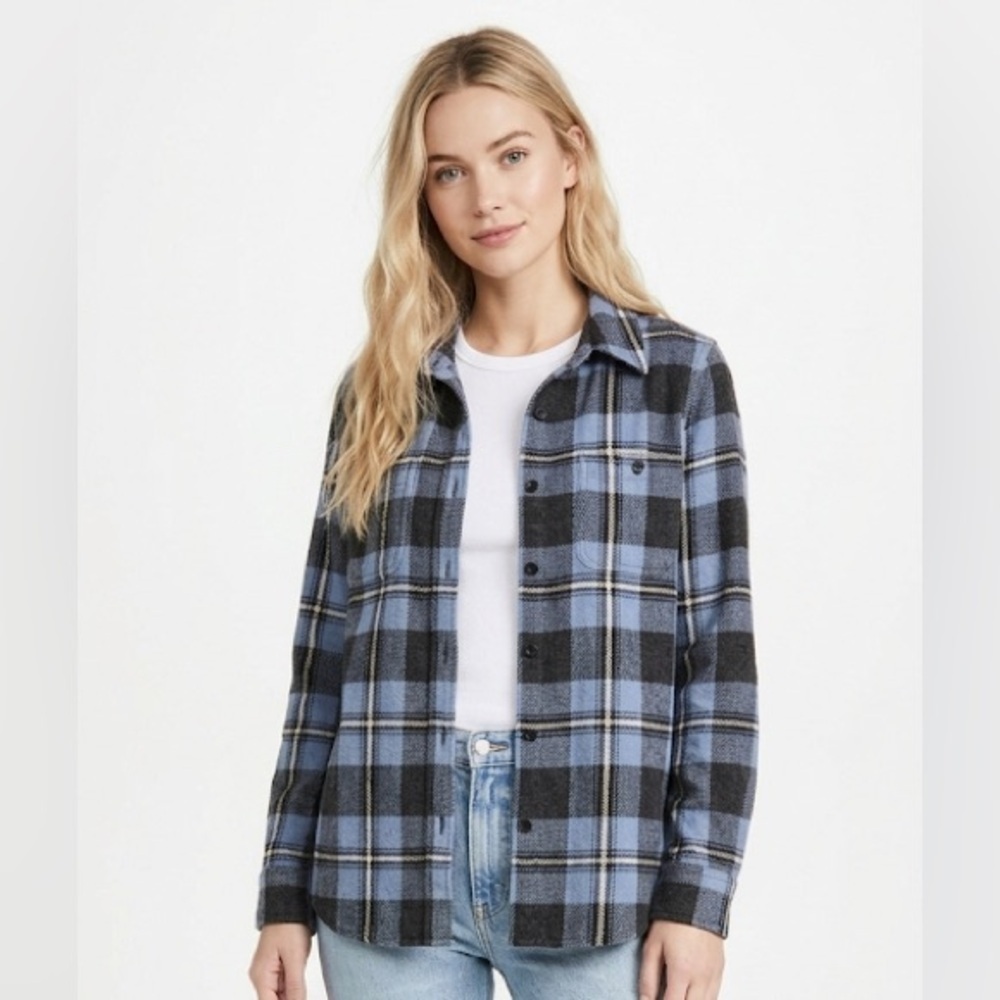 Workshop blue plaid button down top size medium